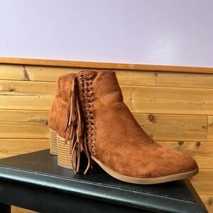 Maurices Cognac Suede Fringe Ankle Boots